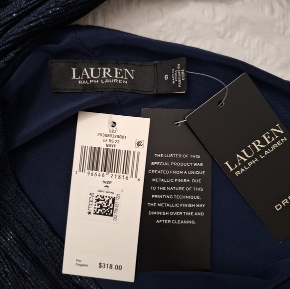 NWT RALPH LAUREN BLACK LABEL Metallic  Navy One-Shoulder Dress - Picture 9 of 10